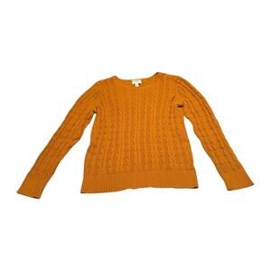 St. John's Bay Sweater Women's LP Orange Cotton Cable Knit Long Sleeve Pullover